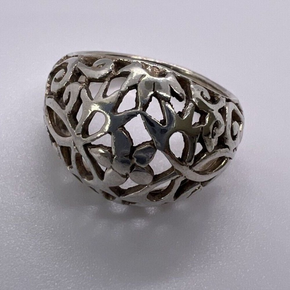 925 Sterling Silver Ring With Porous Flower Design Size 8 View 5